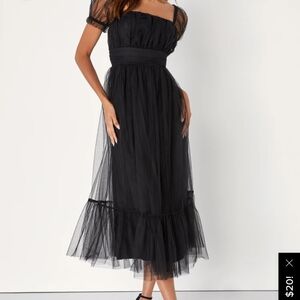 Lulu's Black Tiered Midi Dress with Square Neck